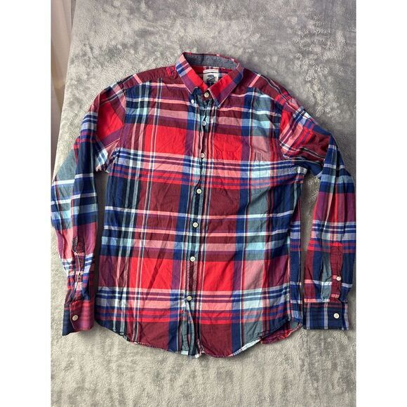 Old Navy Other - Old‎ Navy Shirt Mens Button Down Medium Slim Fit Red Blue Plaid Short Sleeve